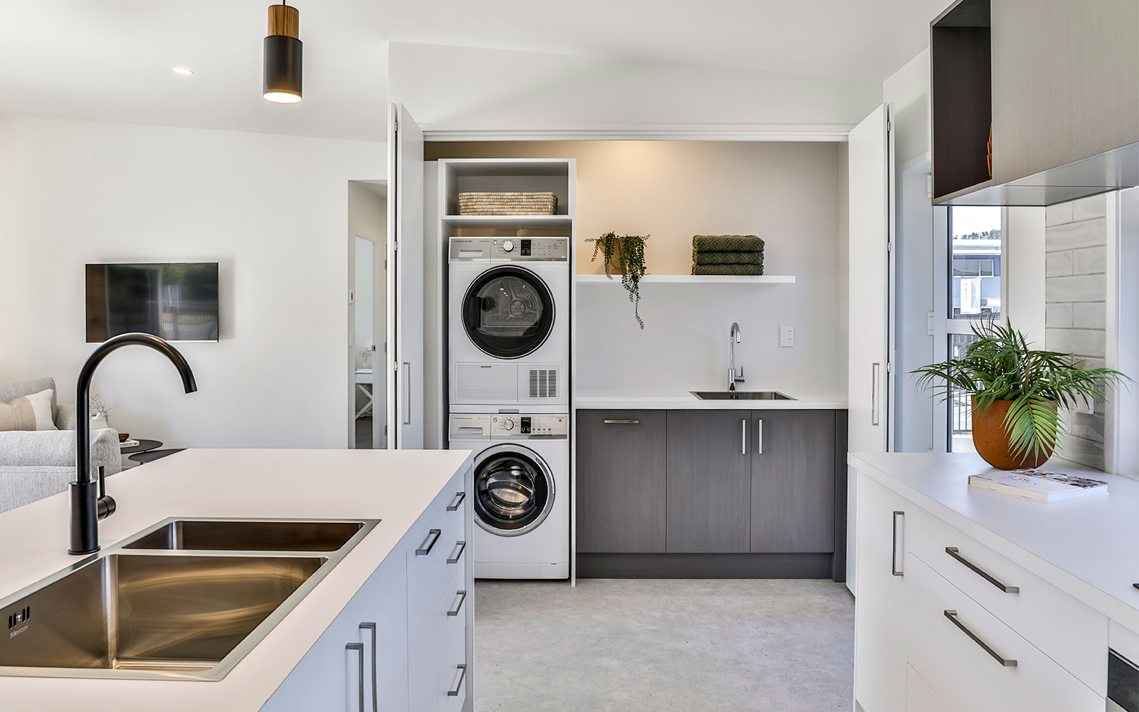 Modern kitchen with built-in laundry